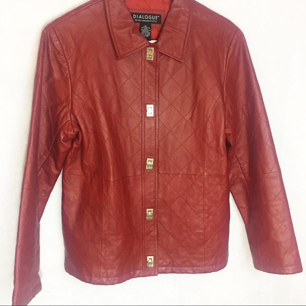 Dialogue Red Leather quilt pattern jacket Sz small
